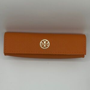 Tory Burch Bright Orange Saffiano Leather Sunglass Case with Gold Logo